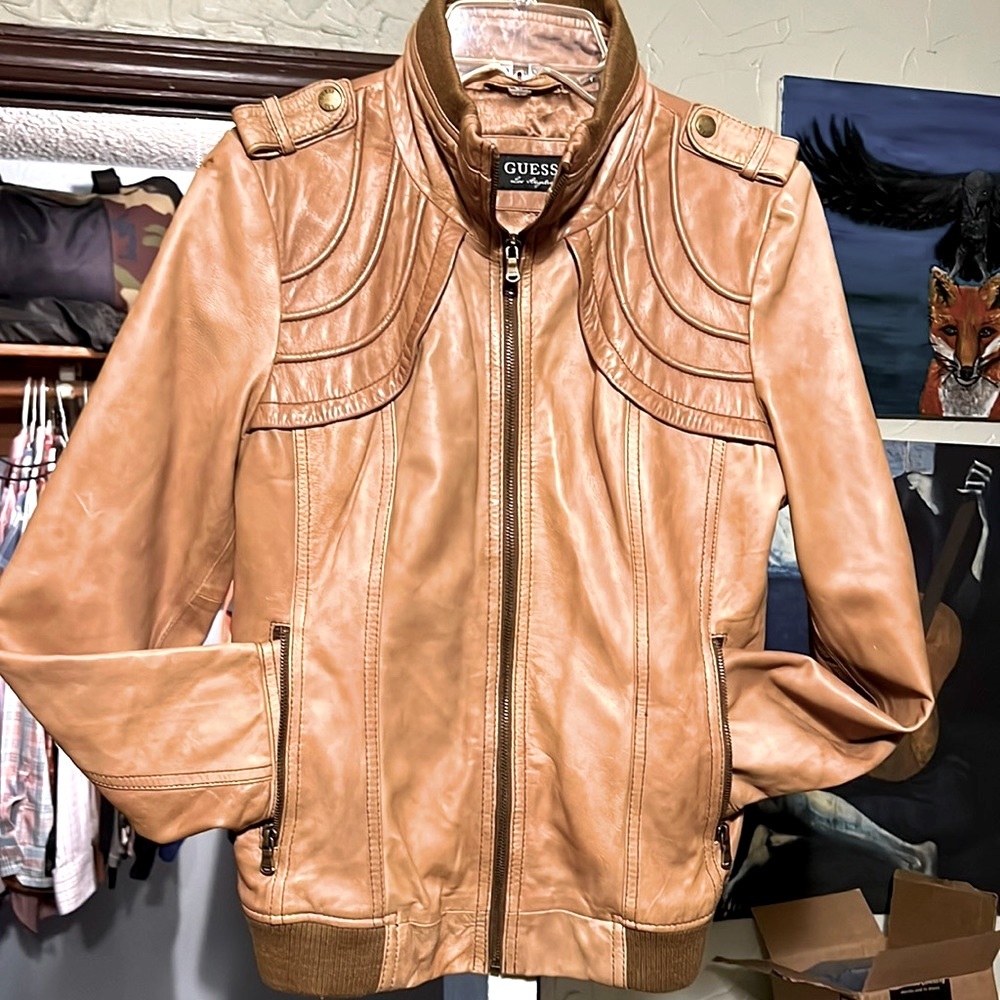 Guess Los Angeles | Womens M Brown Genuine Leather Rockstar Jacket | Like New
